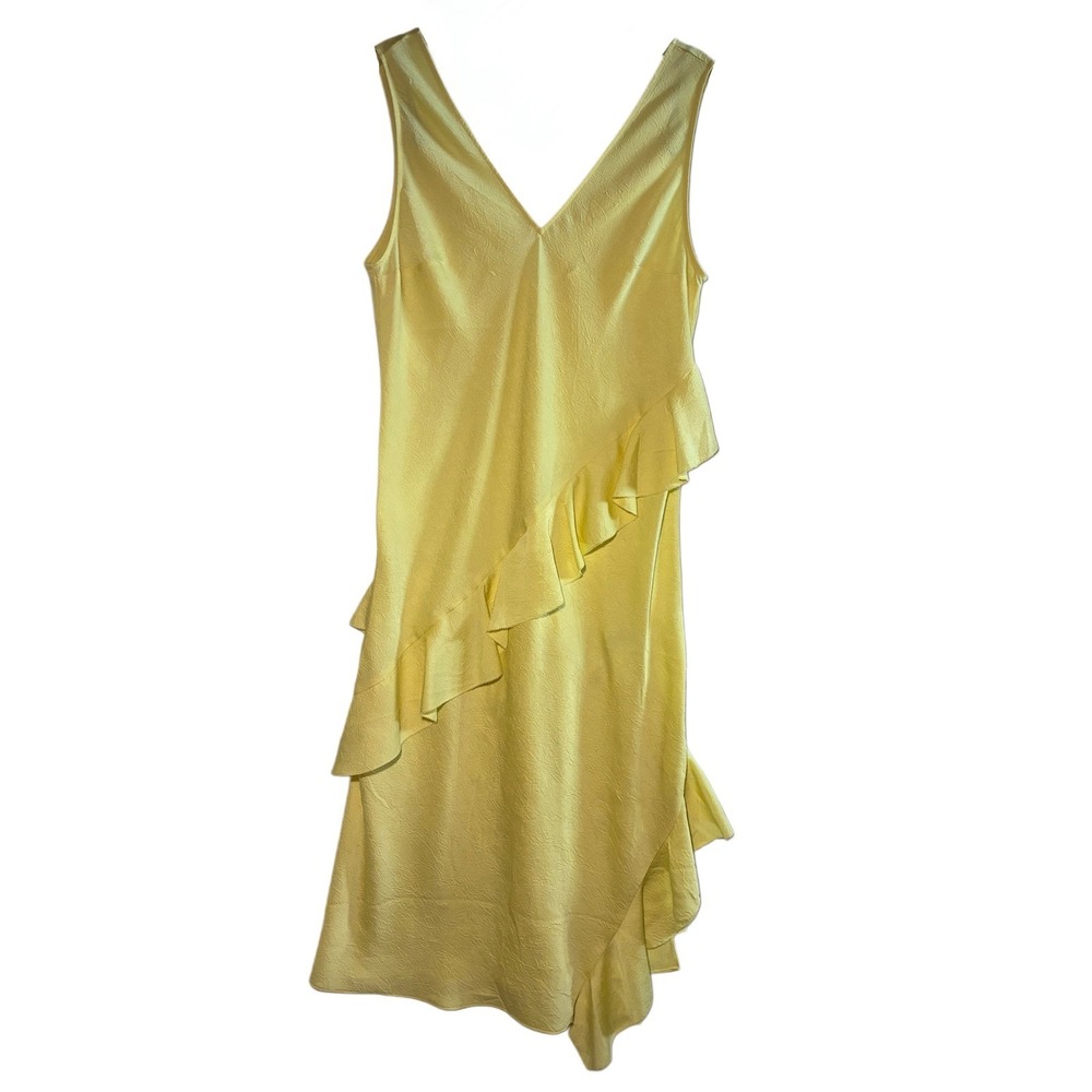H&M Yellow Asymmetrical Ruffle High-Low Dress – Size M – Sleeveless V-Neck